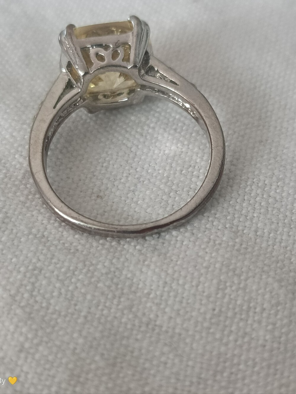 Yellow Cushion-Cut Gemstone Ring in Silver Tone - Picture 3 of 7